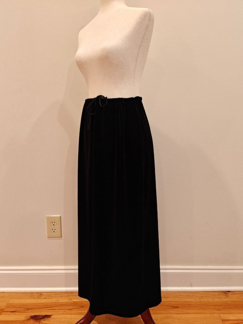 Vintage Jones New York Velvet Skirt Petite M Medium Black Long Stretch Drawsting